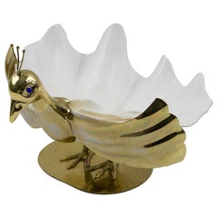 Vintage Gabriella Binazzi 1970s Giant Seashell Metal Swan Bowl Sculpture