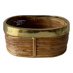 Italian Gabriella Crespi Style Rattan and Brass Basket, 1960s, Italy