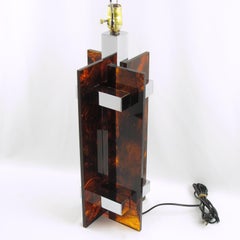 Italian Gaetano Sciolari 1970s Tortoiseshell Lucite and Chrome Table Lamp
