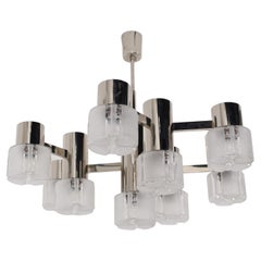 Retro Italian Gaetano Sciolari for Mazzega Chandelier Chrome Glass, 1970s