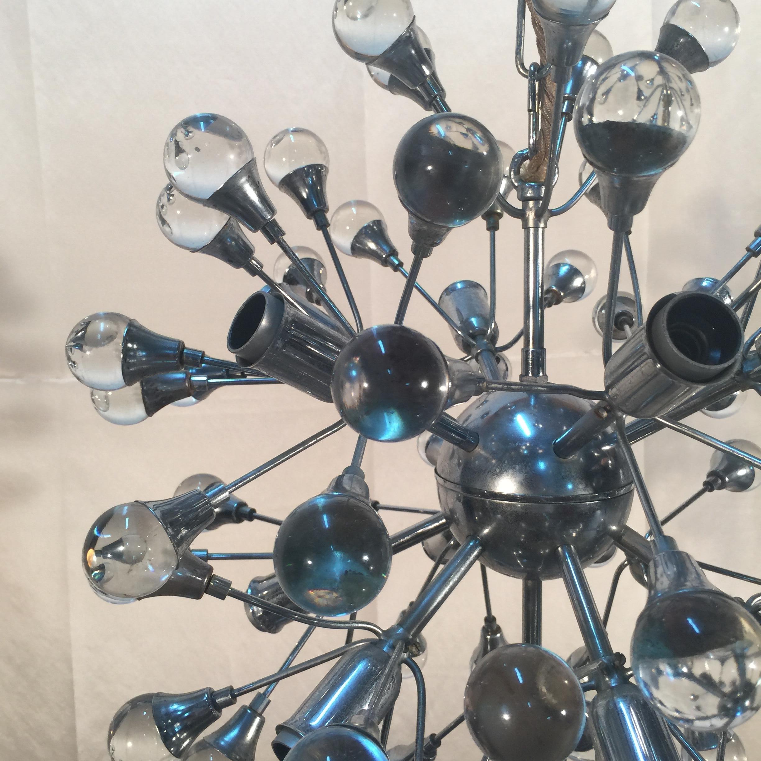 Mid-20th Century Italian Gaetano Sciolari Sputnik Glass and Chrome Chandelier, 1960s For Sale