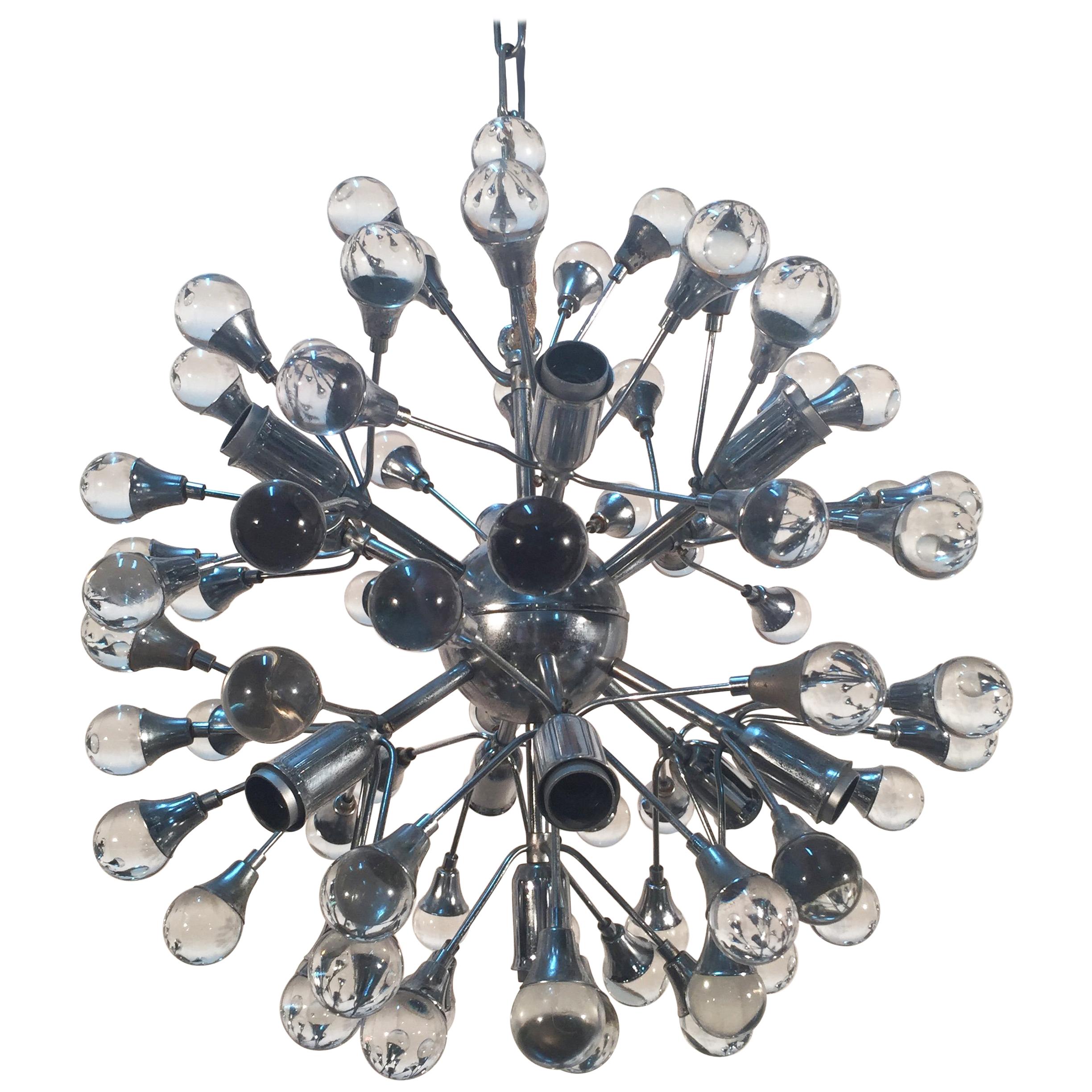 Italian Gaetano Sciolari Sputnik Glass and Chrome Chandelier, 1960s For Sale