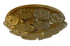 Italian "Galattico" Flush Mount with Gold Textured Murano Glass Discs, 1980's.