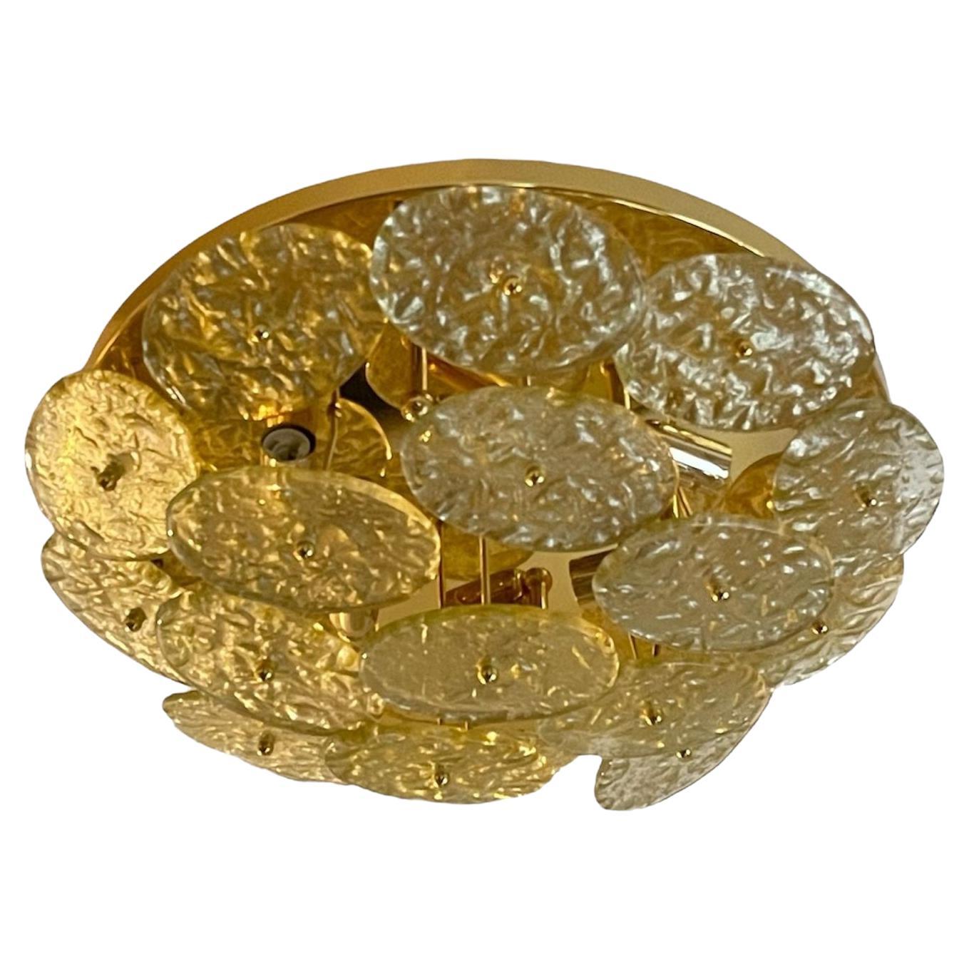 Montatura da incasso italiana "Galattico" con dischi di vetro di Murano con texture dorata, anni 
80. in vendita