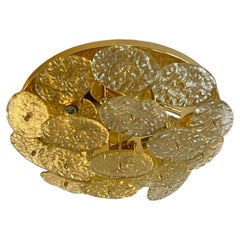 Italian "Galattico" Flush Mount with Gold Textured Murano Glass Discs, 1980's.