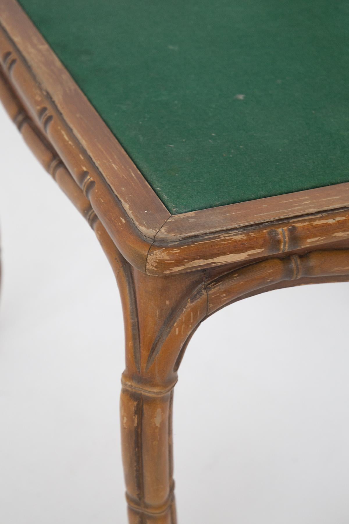 Modern Italian Game Table in Faux Bamboo by Giorgetti and Green Fabric