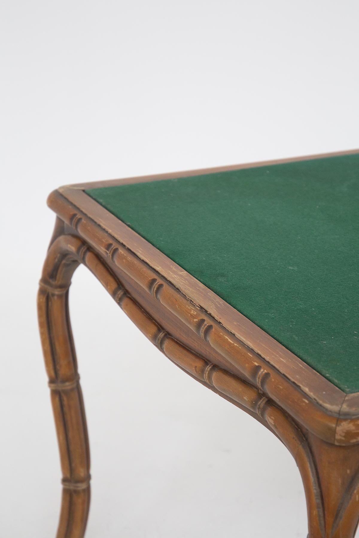 Wood Italian Game Table in Faux Bamboo by Giorgetti and Green Fabric