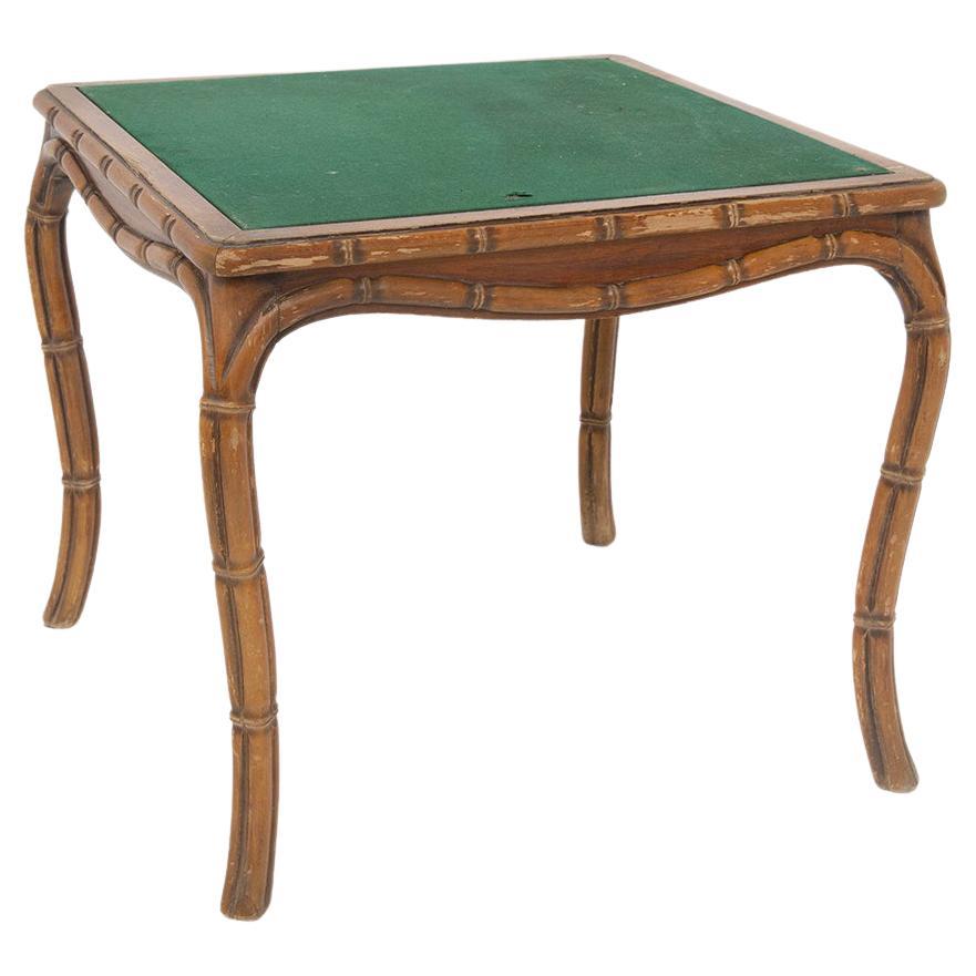 Italian Game Table in Faux Bamboo by Giorgetti and Green Fabric