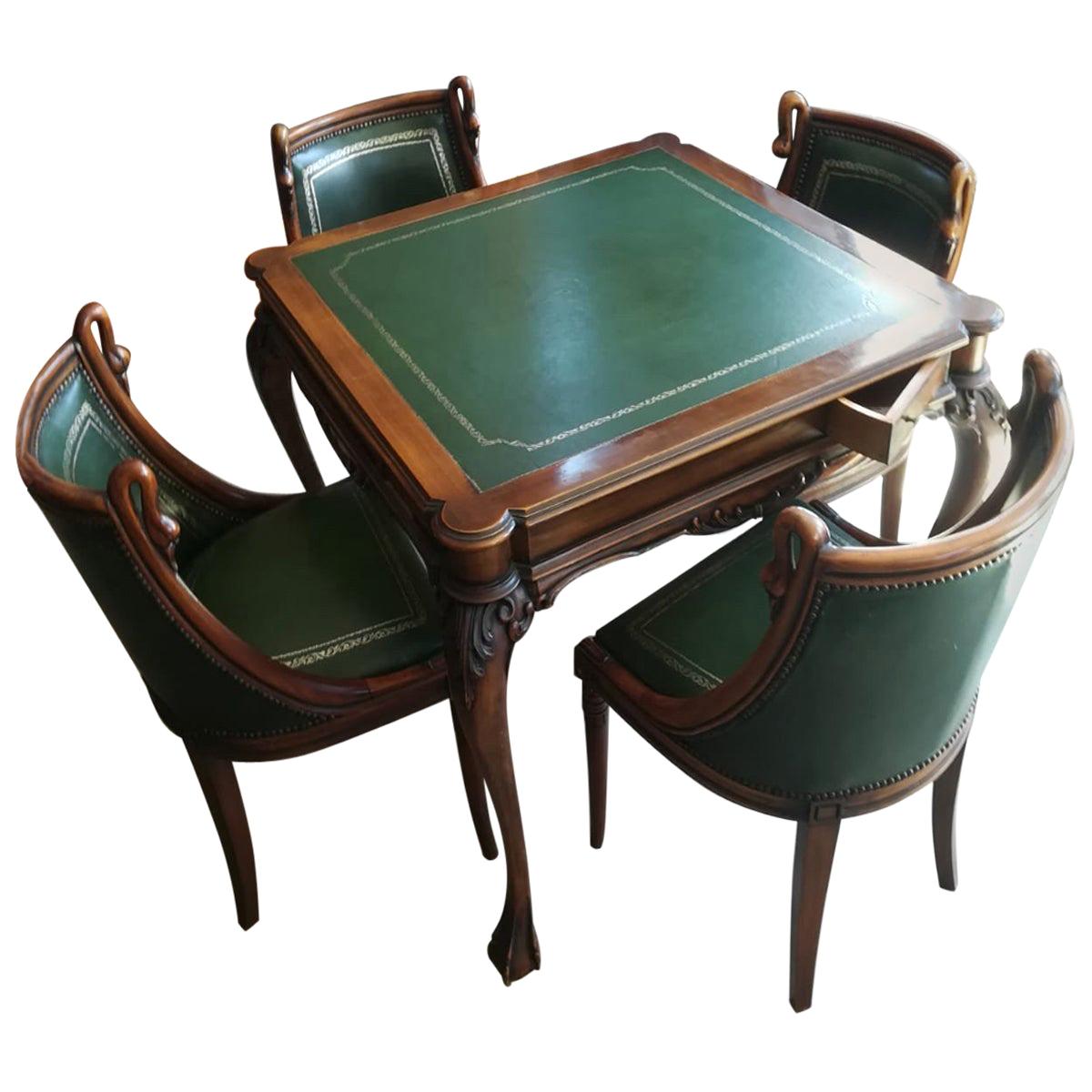 Rare Italian Games Table Set with Four Chairs , Circa 1950