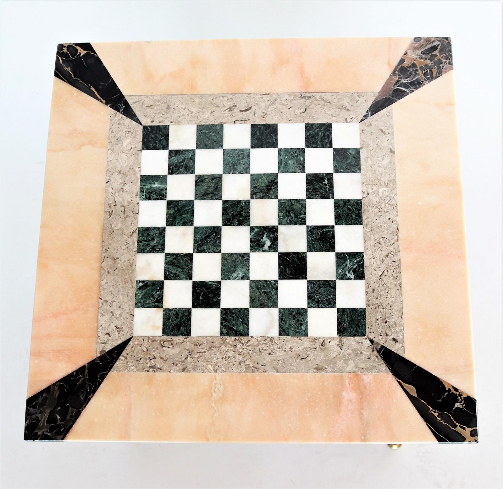 Italian Gaming or Chess Side Table in Marble Mosaic with Brass Tips, 1950s 7