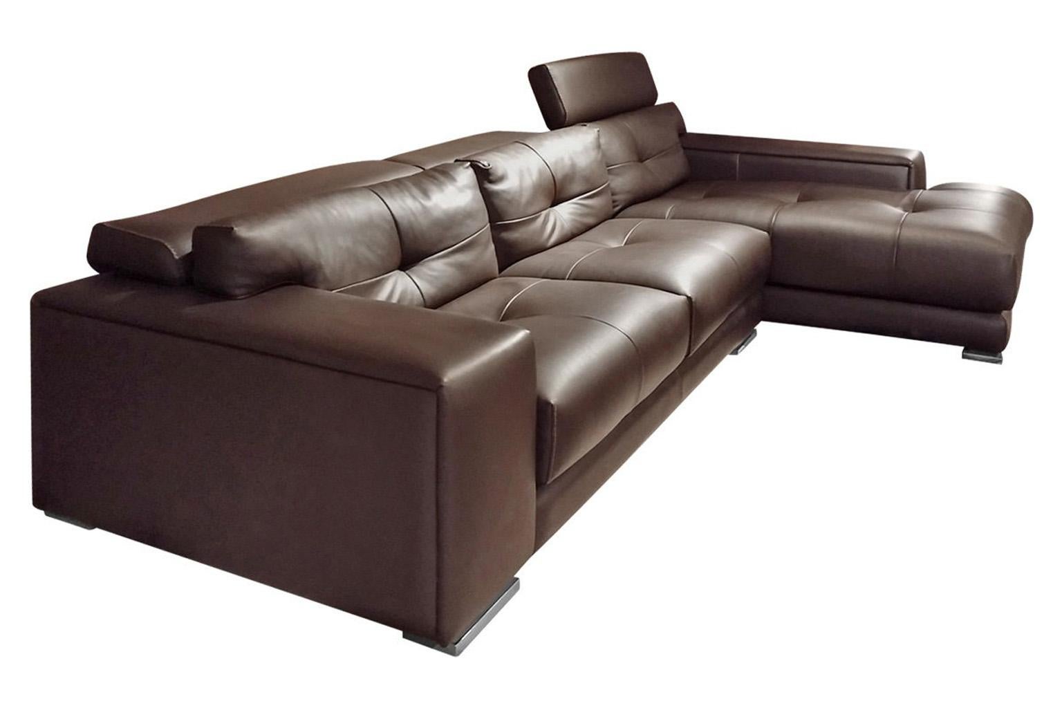 Modern Italian Gamma Soleado Dark Brown Leather Sectional Sofa Chaise