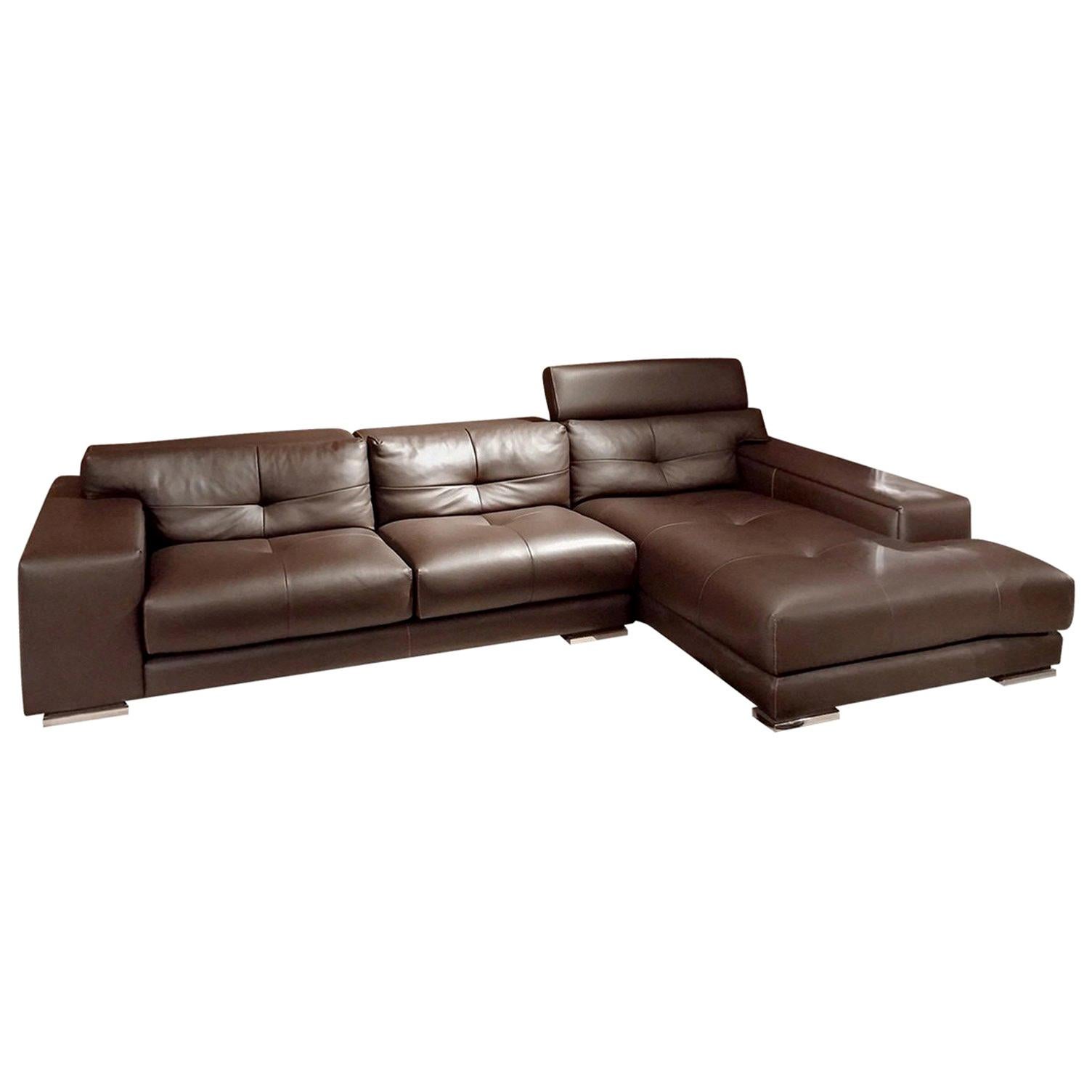 italian gamma soleado dark brown leather sectional sofa chaise