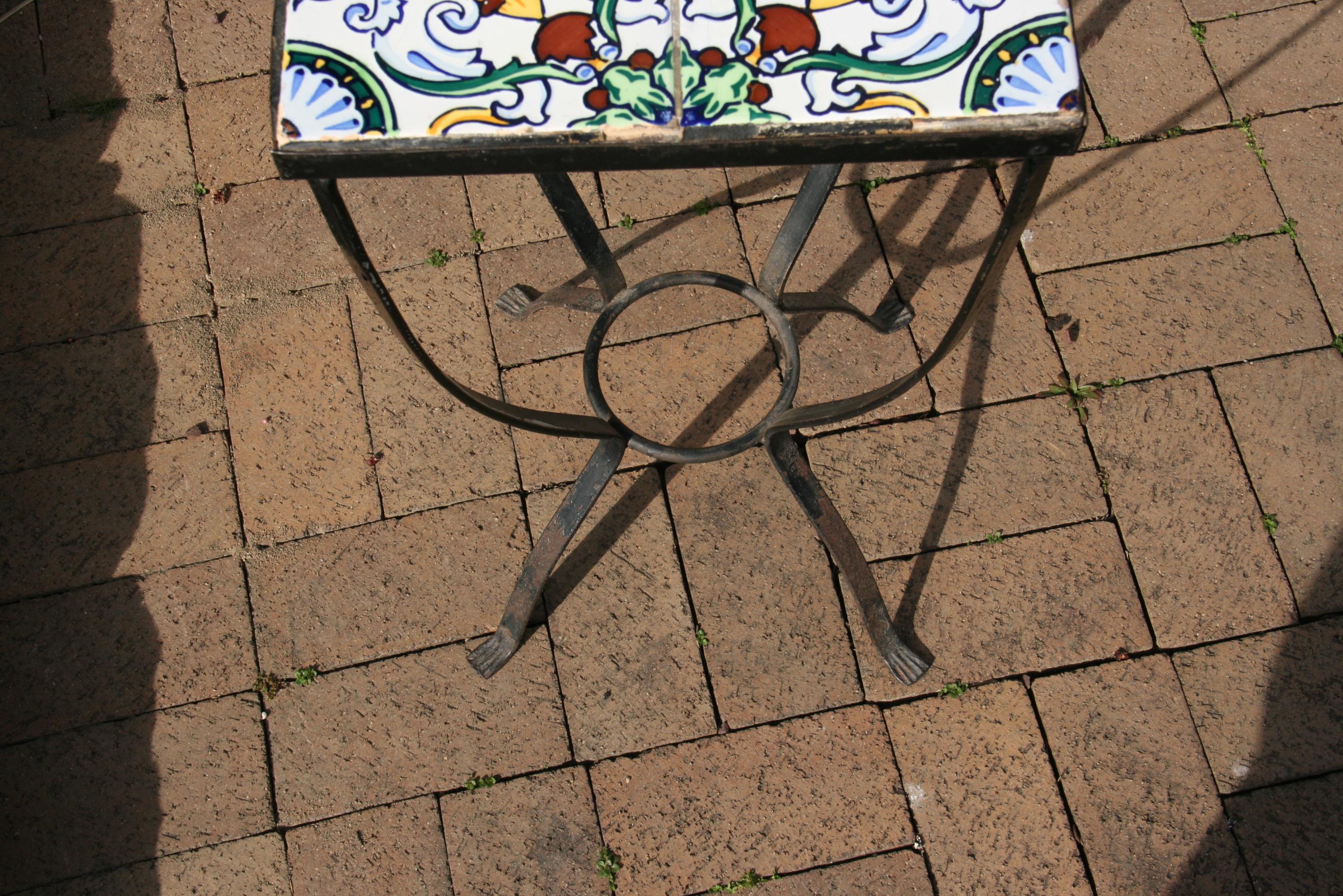 Italian Garden Hand Painted Tile and Metal Plant Stand/Drink Table 2