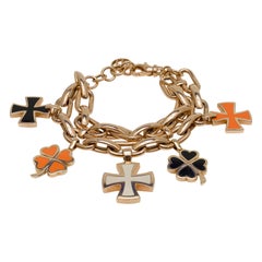 Vintage Italian Gavello Bracelet with Enameled Maltese Crosses and Clover-Leaf Charms