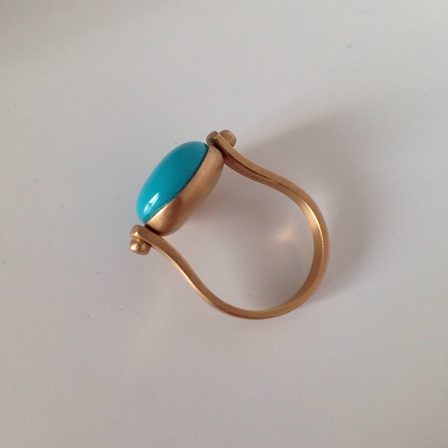 Italian Gemstone Turquoise Red Gold 18Kt Roman Style Reversible Made in IT Ring en vente 4