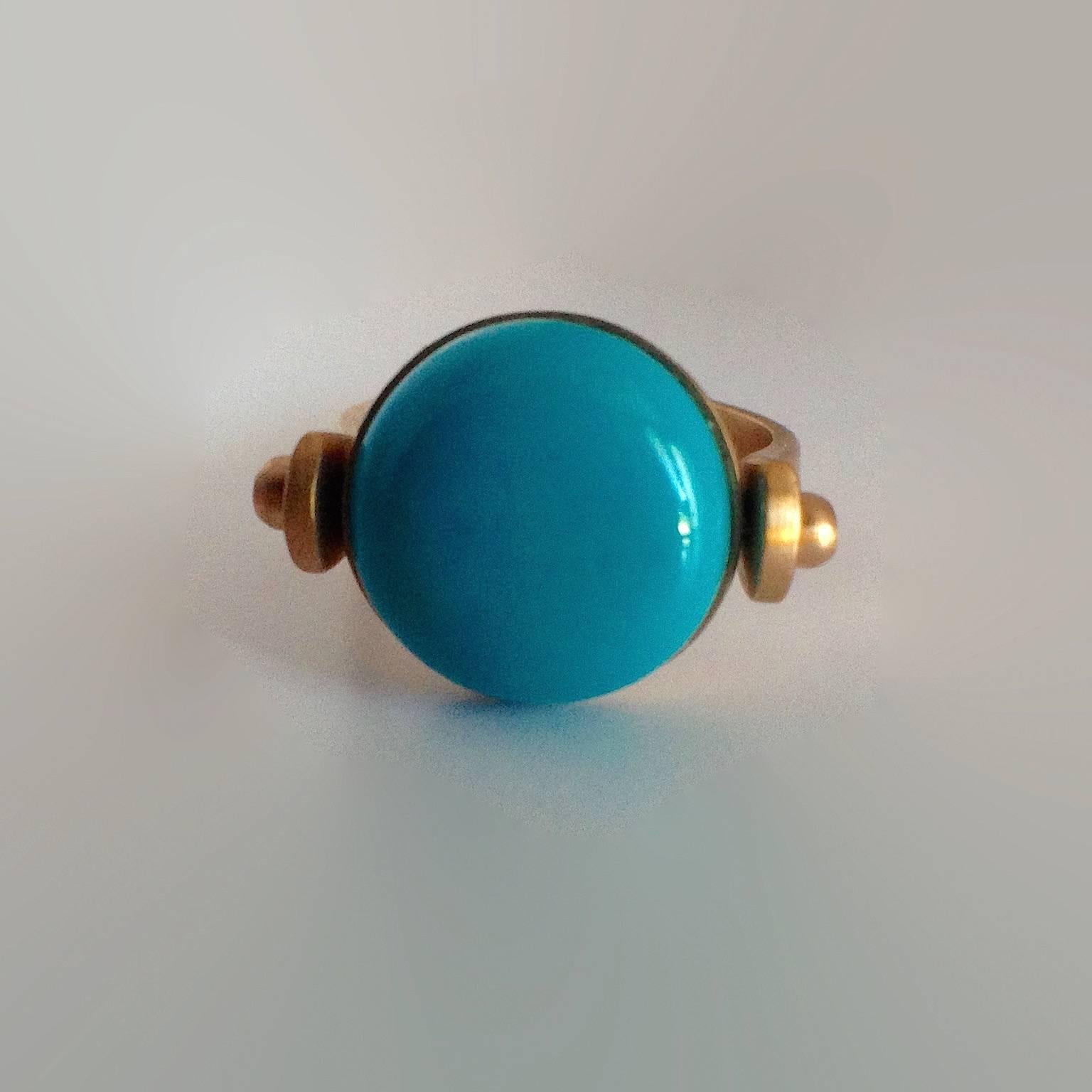 Romain classique Italian Gemstone Turquoise Red Gold 18Kt Roman Style Reversible Made in IT Ring en vente