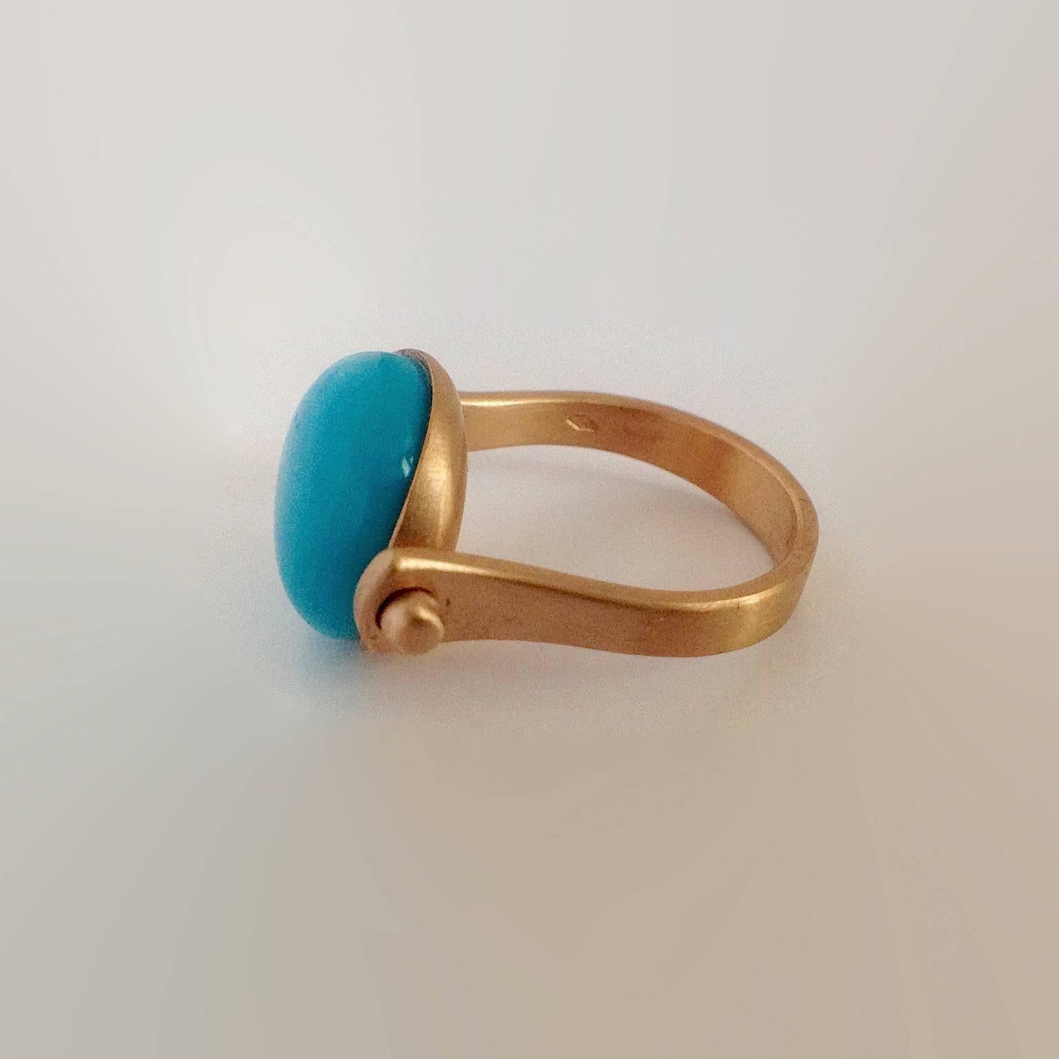 Taille ronde Italian Gemstone Turquoise Red Gold 18Kt Roman Style Reversible Made in IT Ring en vente