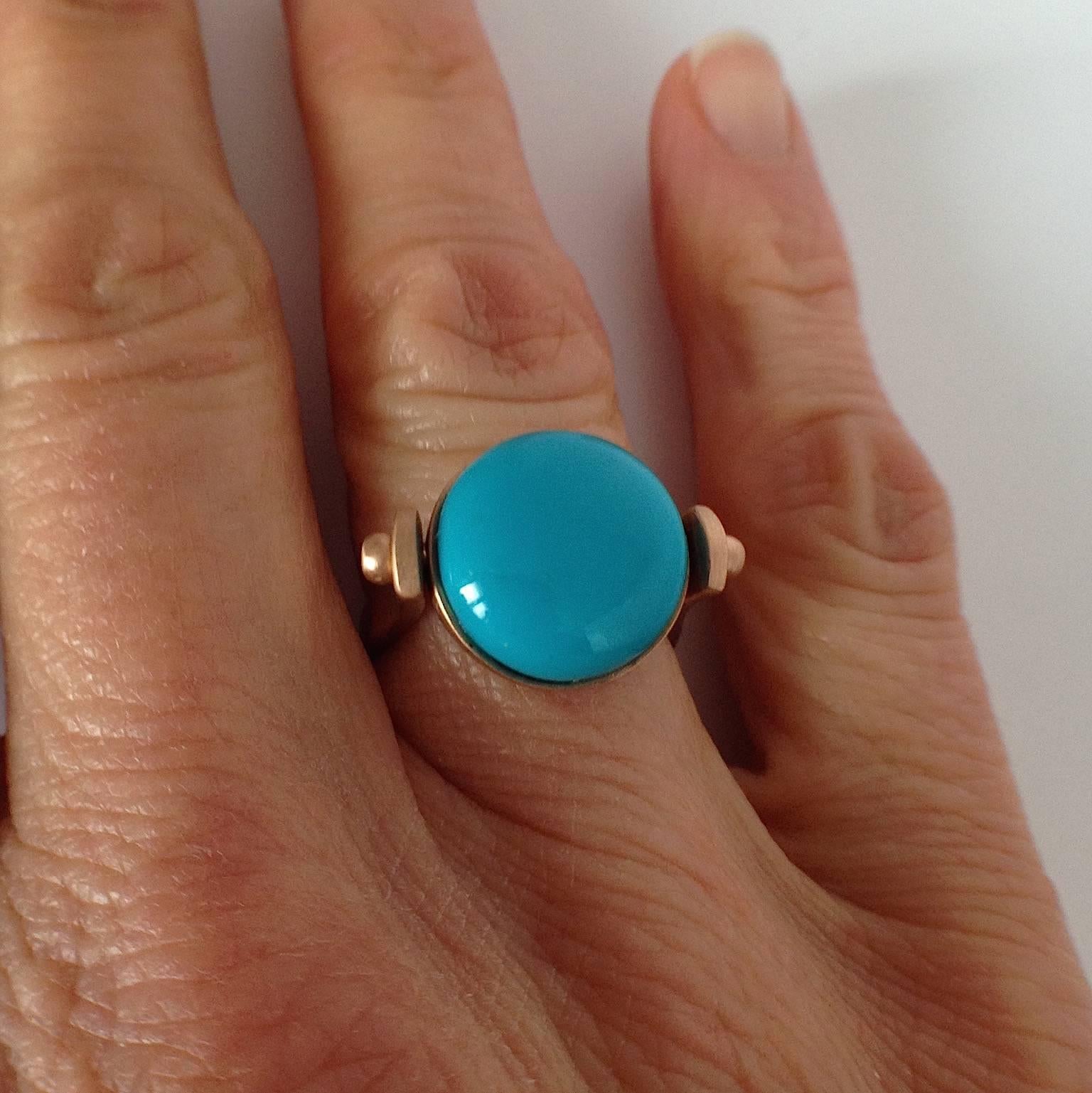 Italian Gemstone Turquoise Red 18Kt Gold Roman Style Reversible Made in IT Ring In New Condition For Sale In Bussolengo, Verona