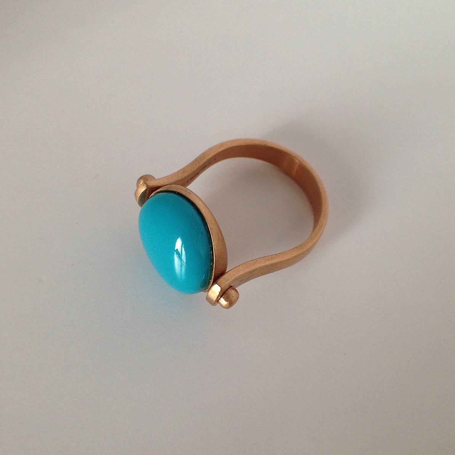 Women's Italian Gemstone Turquoise Red 18Kt Gold Roman Style Reversible Made in IT Ring For Sale