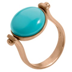 Italienischer Edelstein Türkis Rot 18Kt Gold römischer Stil Wendbar in IT-Ring