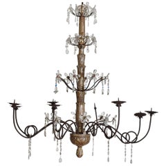 Italian, Genova, LXVI Carved Silver Gilt, Iron, & Glass 8-Light Chandelier, 19th