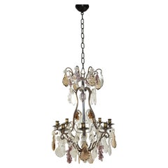 Italian Genovese Candle Chandelier Bronze Frame Crystal Flowers & Grapes 8 Arm