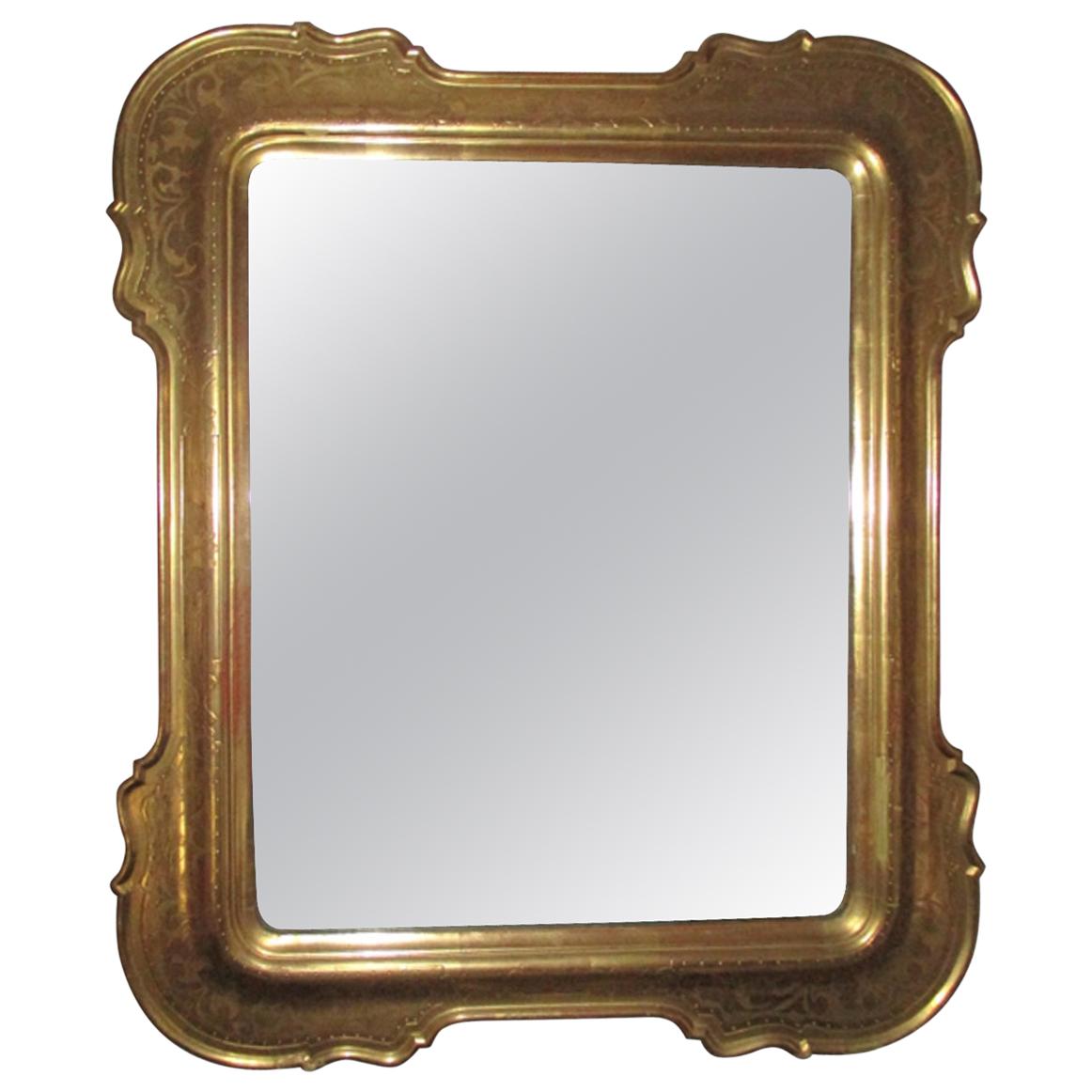 Italian, Genovese Etched Gold Leaf Mirror with Original Mercury Glass For Sale