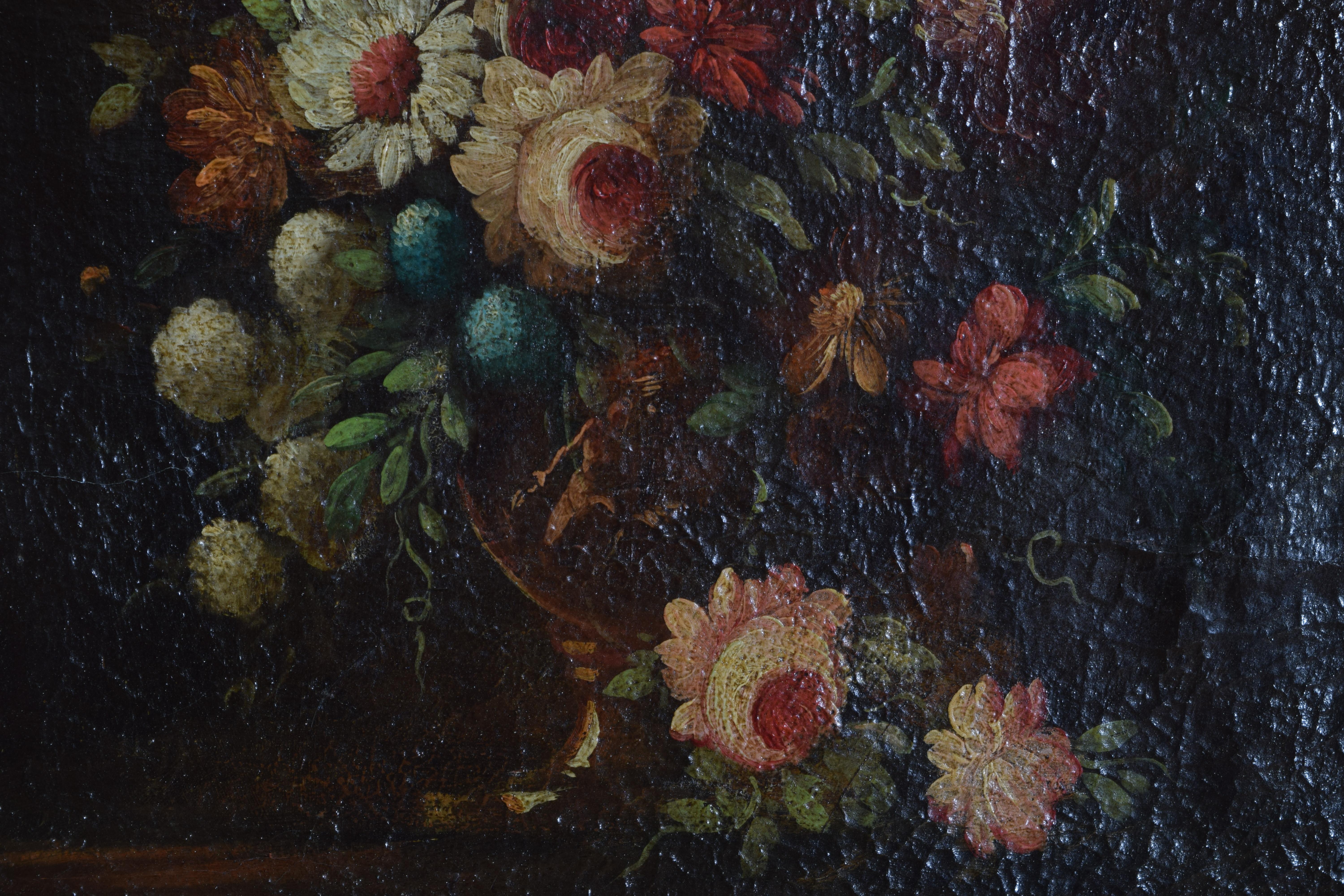 Italian, Genovese School, Oil on Canvas, Floral Still Life, mid 18th century In Good Condition For Sale In Atlanta, GA