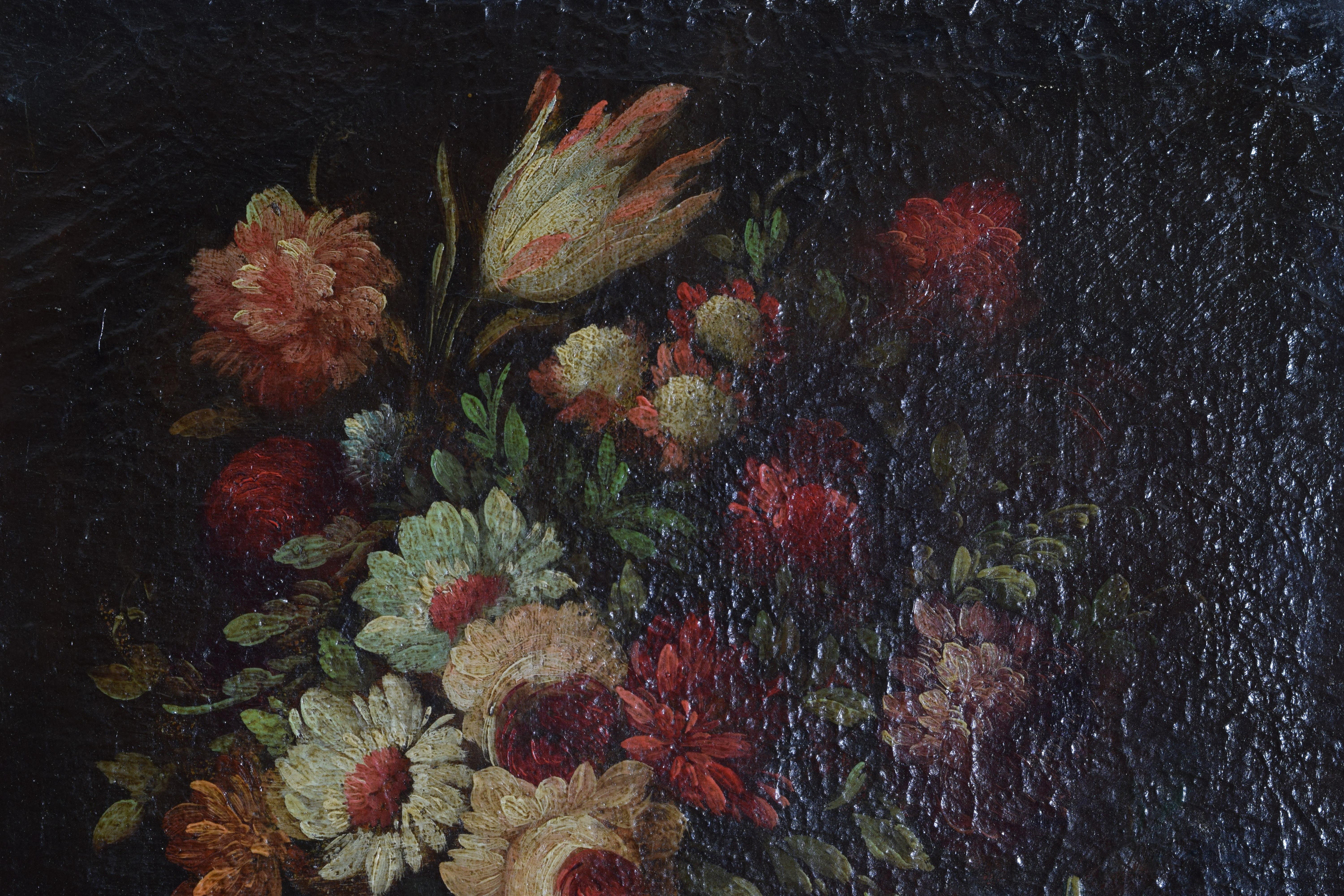 18th Century Italian, Genovese School, Oil on Canvas, Floral Still Life, mid 18th century For Sale