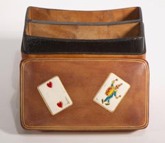 Italian Genuine Leather Double Playing Card Box, 1950s