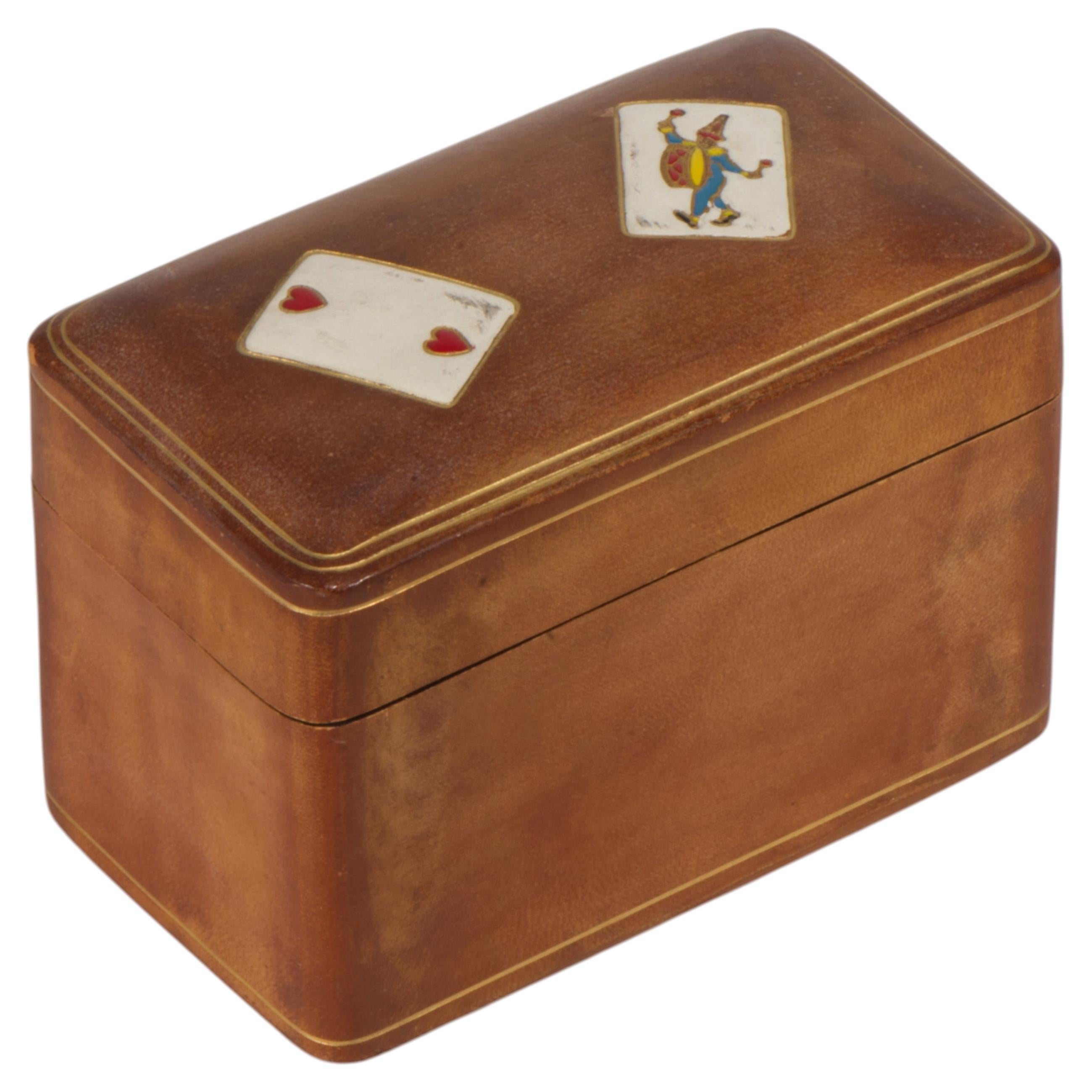 Italian Genuine Leather Double Playing Card Box, 1950s