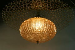 Italian Geometric Amber Glass and Metal Circle Ring Pendant 1970's