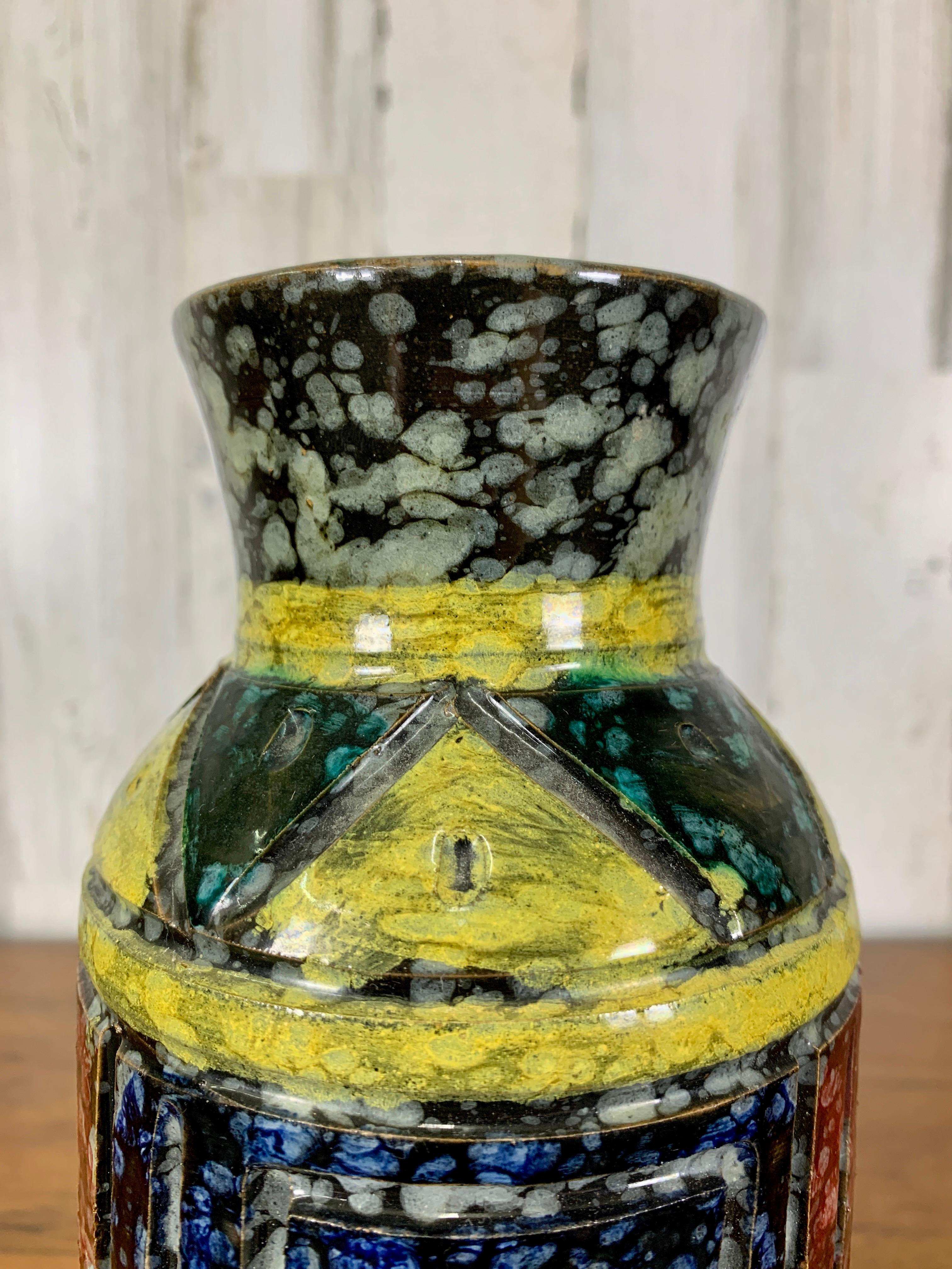 Pottery Italian Geometric Design Ceramic Vase For Sale