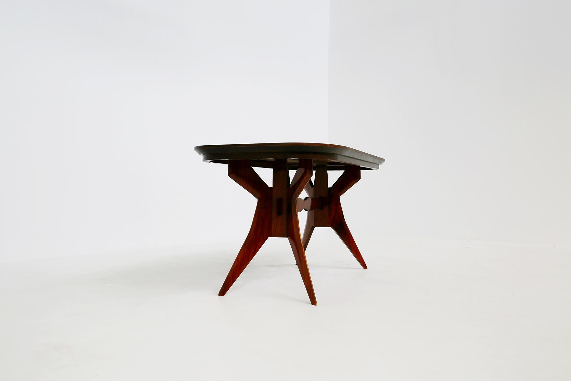 Mid-Century Modern Italian Geometric Dining Table in Wood School of Turin, 1950s