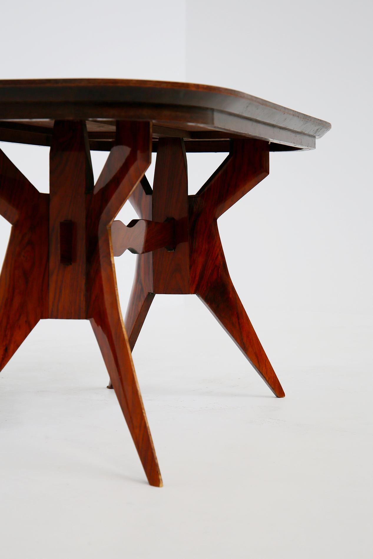 Italian Geometric Dining Table in Wood School of Turin, 1950s In Good Condition In Milano, IT