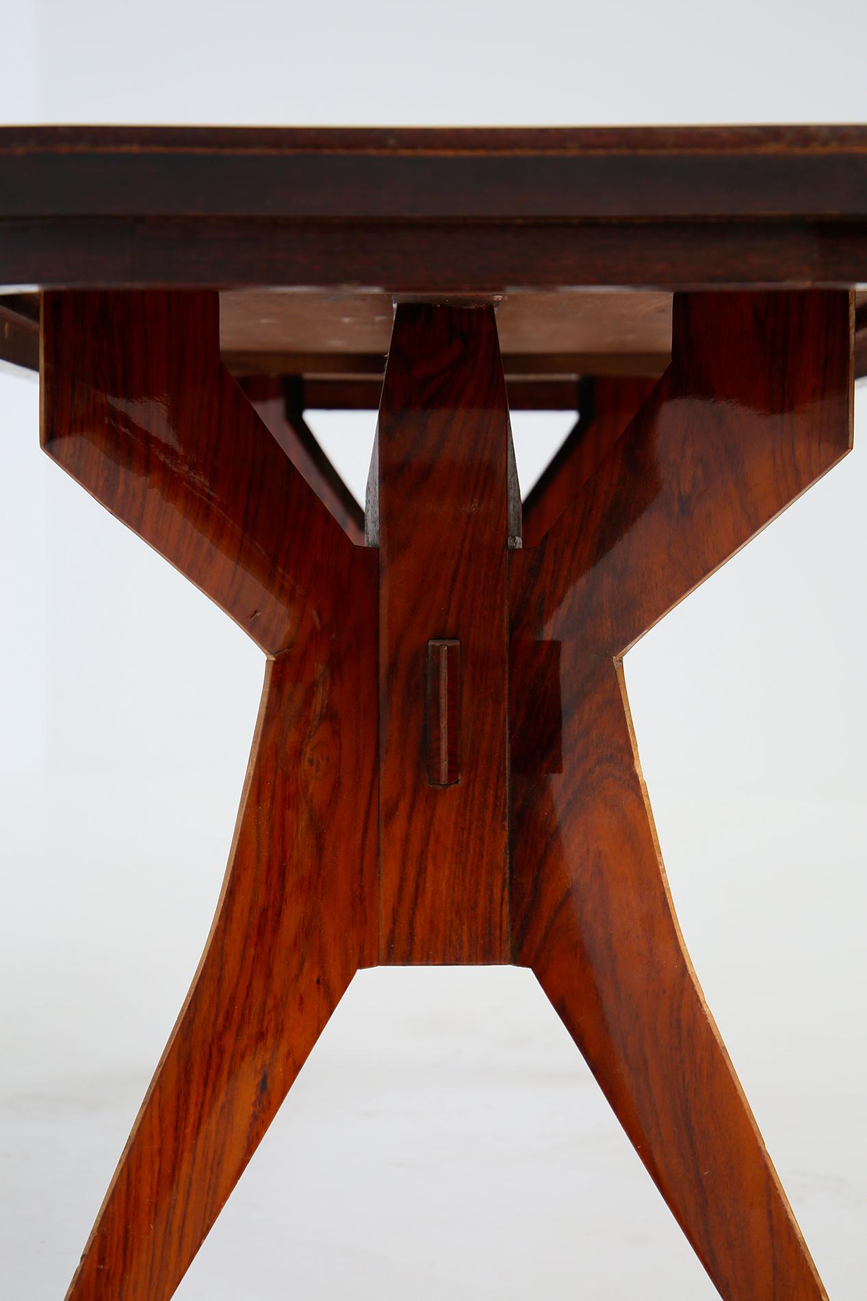 Italian Geometric Dining Table in Wood School of Turin, 1950s 4