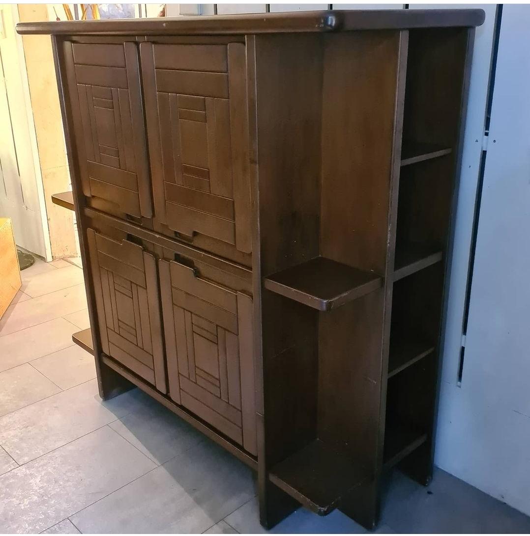 Mid-Century Modern Italian Geometric Solid Wood Cabinet, 1960s