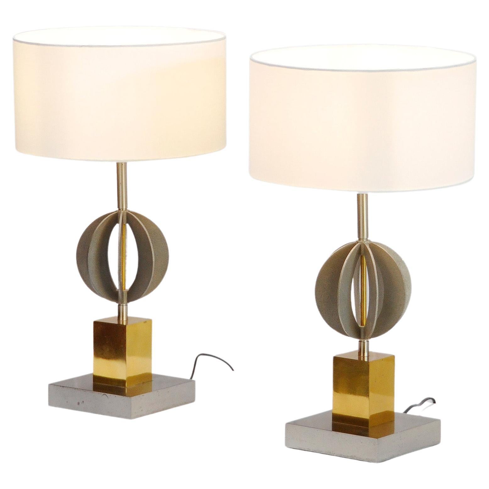 Italian Geometric Table Lamps, 1970s, Set of 2 For Sale