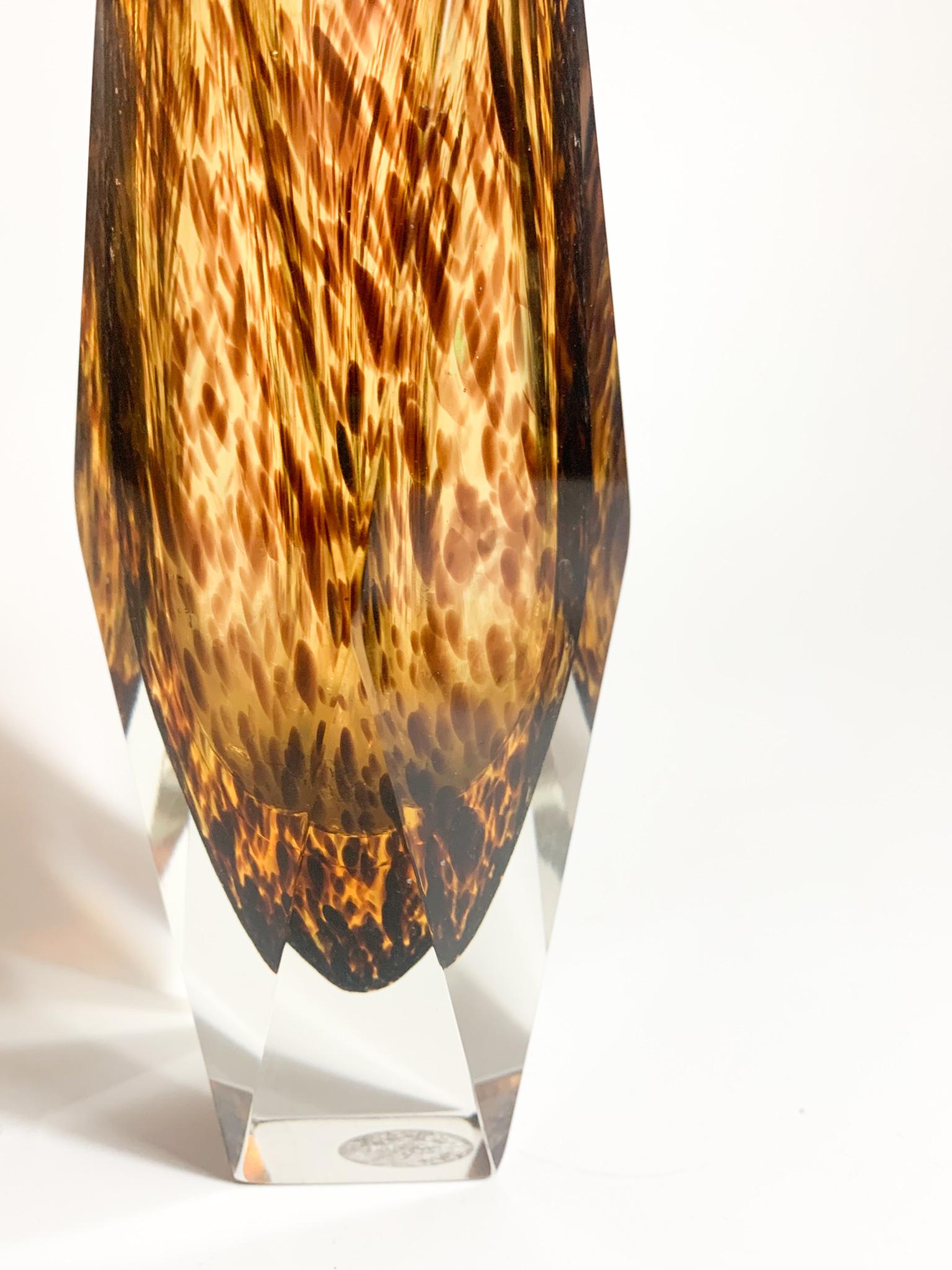 Italian Geometric Vase in Spotted Murano Glass Attributed to Flavio