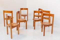 Italian Geometric Wooden Chairs Set of Eight