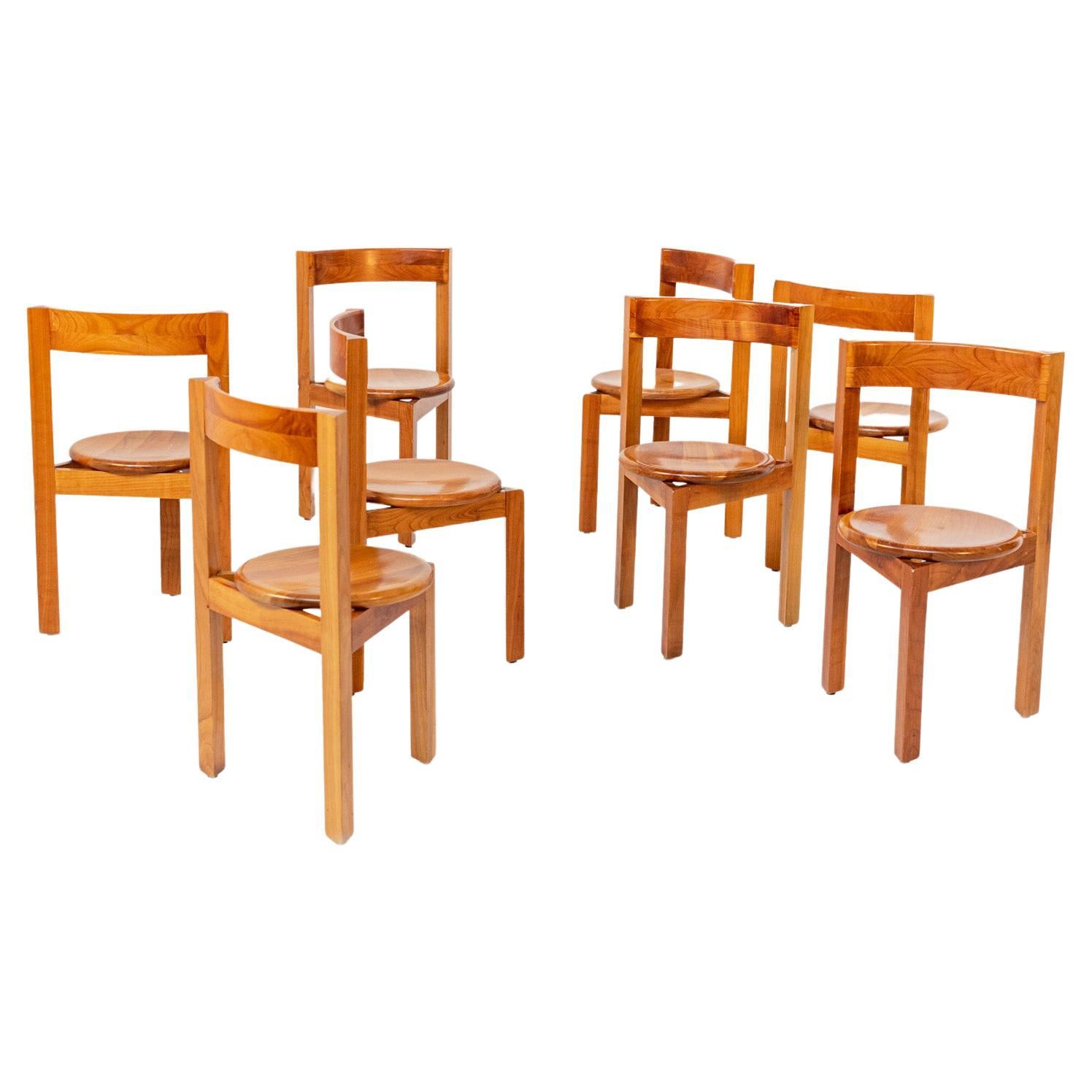 Italian Geometric Wooden Chairs Set of Eight