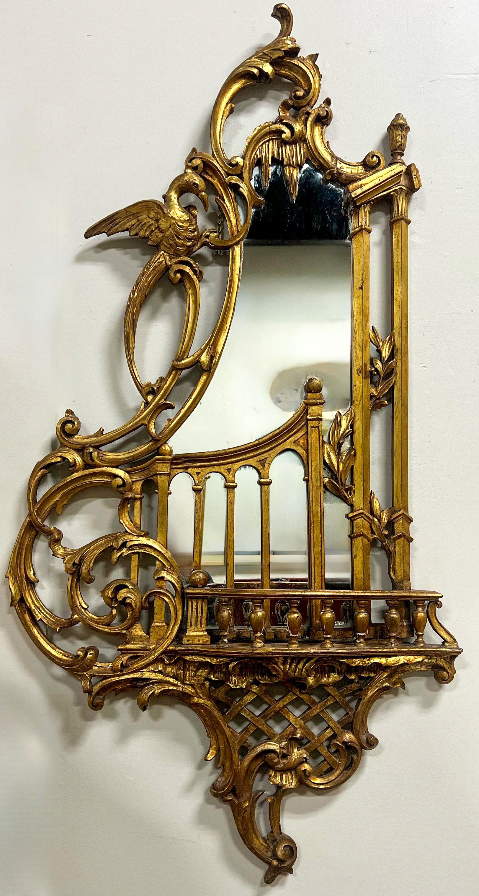 Miroirs muraux italiens géorgiens en bois doré de style Chippendale chinois - 51 pouces S/2 Bon état - En vente à Kennesaw, GA