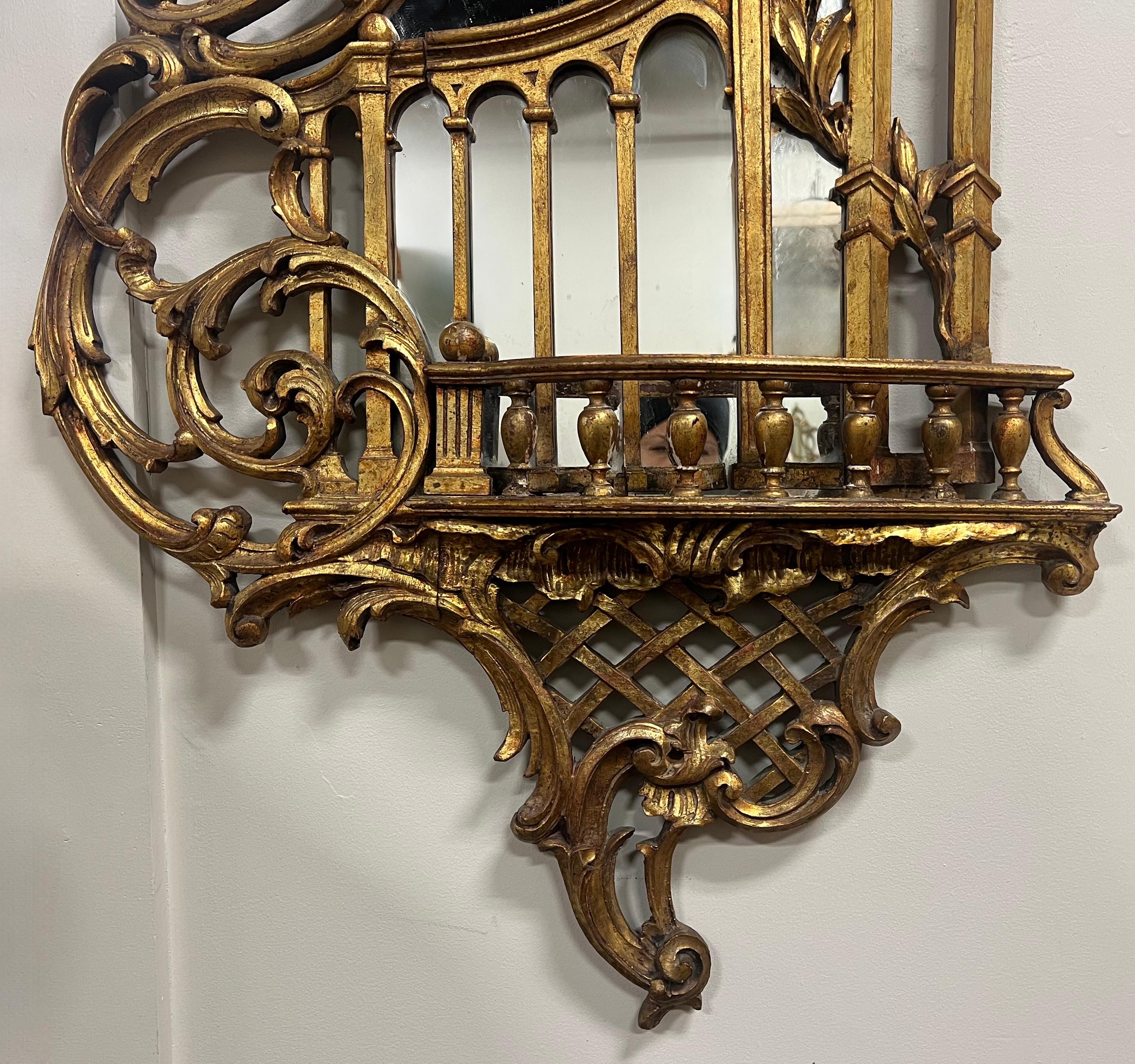 Miroirs muraux italiens géorgiens en bois doré de style Chippendale chinois - 51 pouces S/2 en vente 2