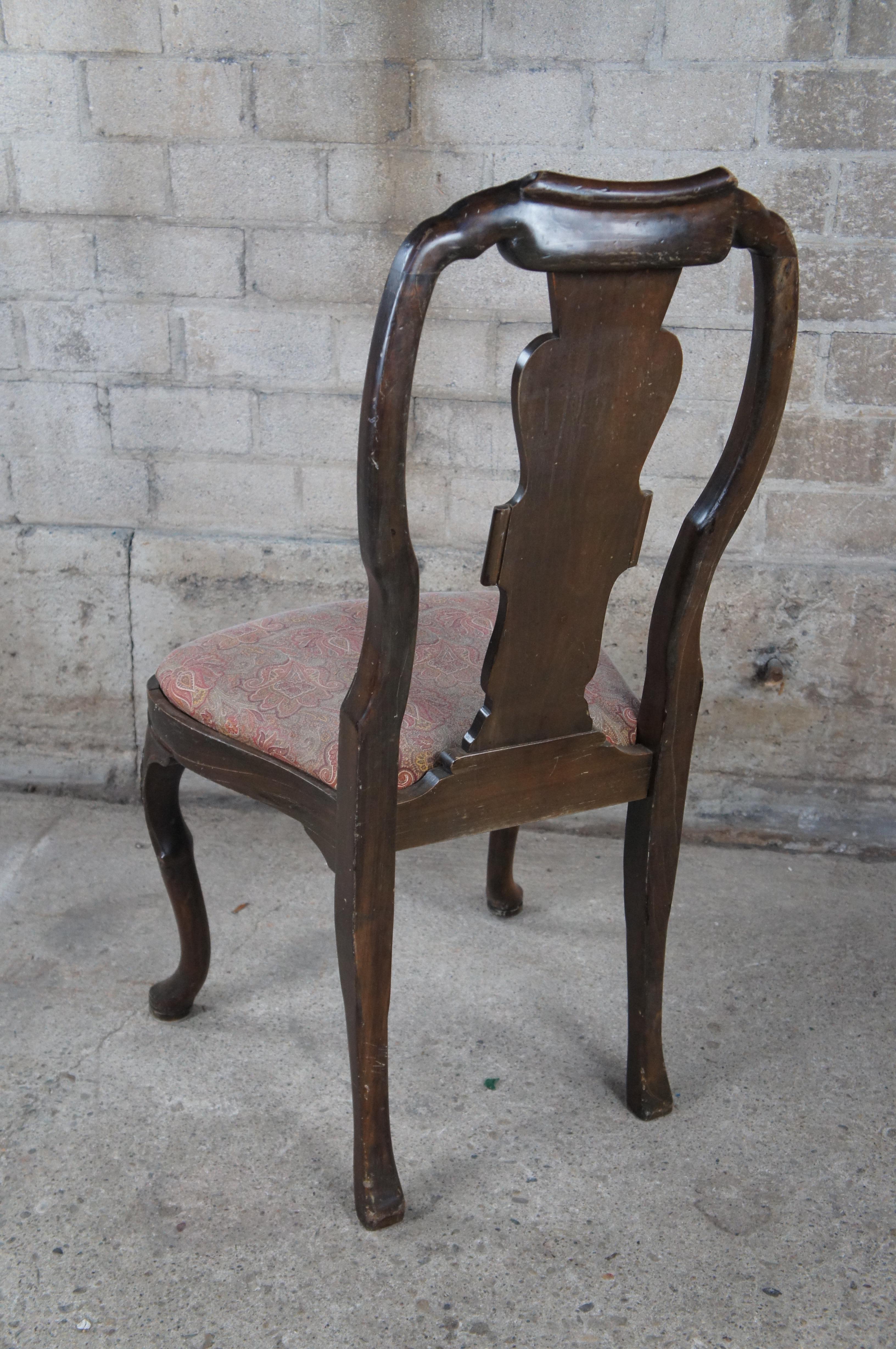 Italian Georgian Queen Anne Style Carved Mahogany Dining Side Desk Chair For Sale 6