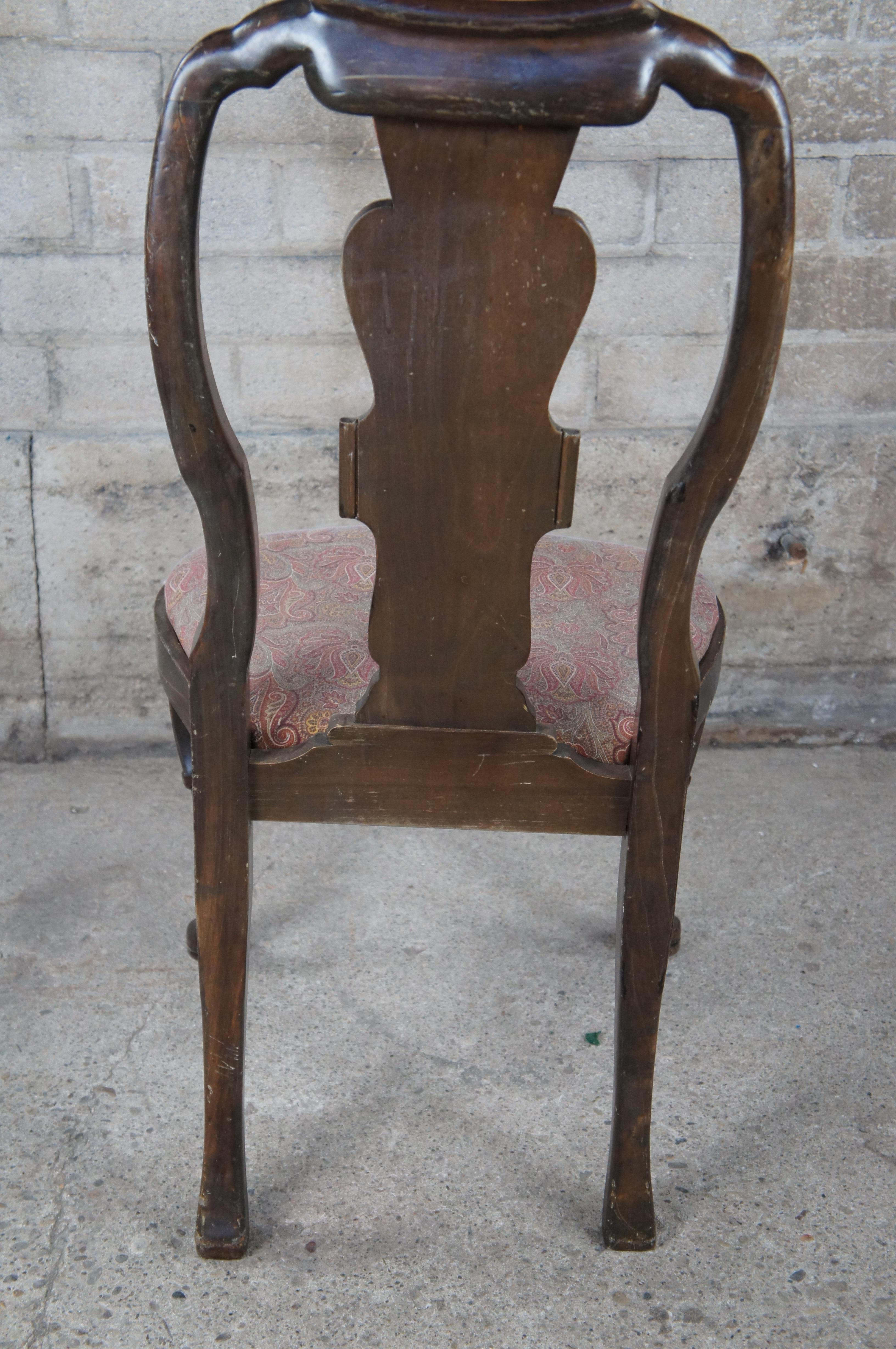 Italian Georgian Queen Anne Style Carved Mahogany Dining Side Desk Chair For Sale 7