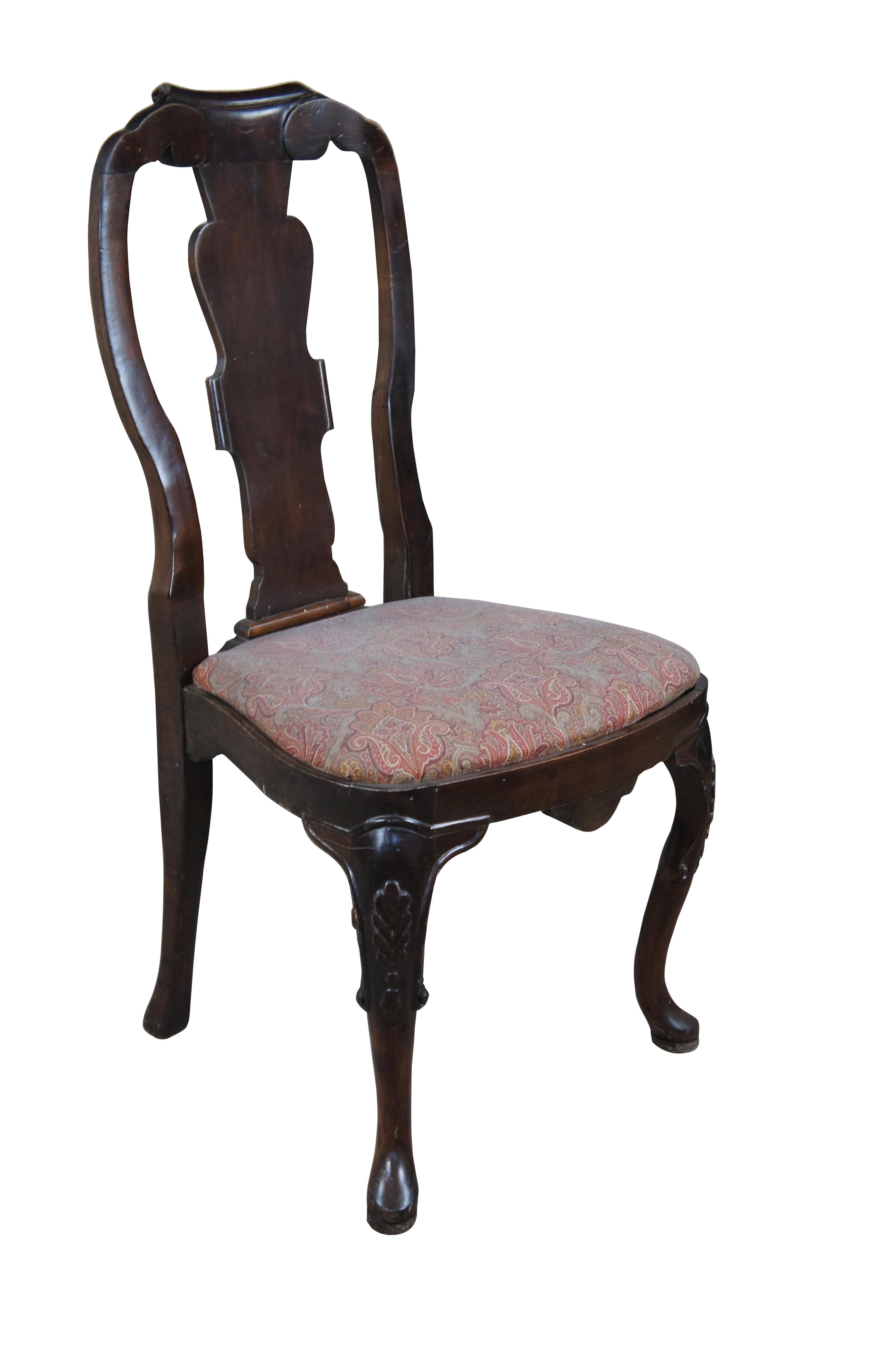 Italian Georgian Queen Anne Style Carved Mahogany Dining Side Desk Chair In Good Condition For Sale In Dayton, OH