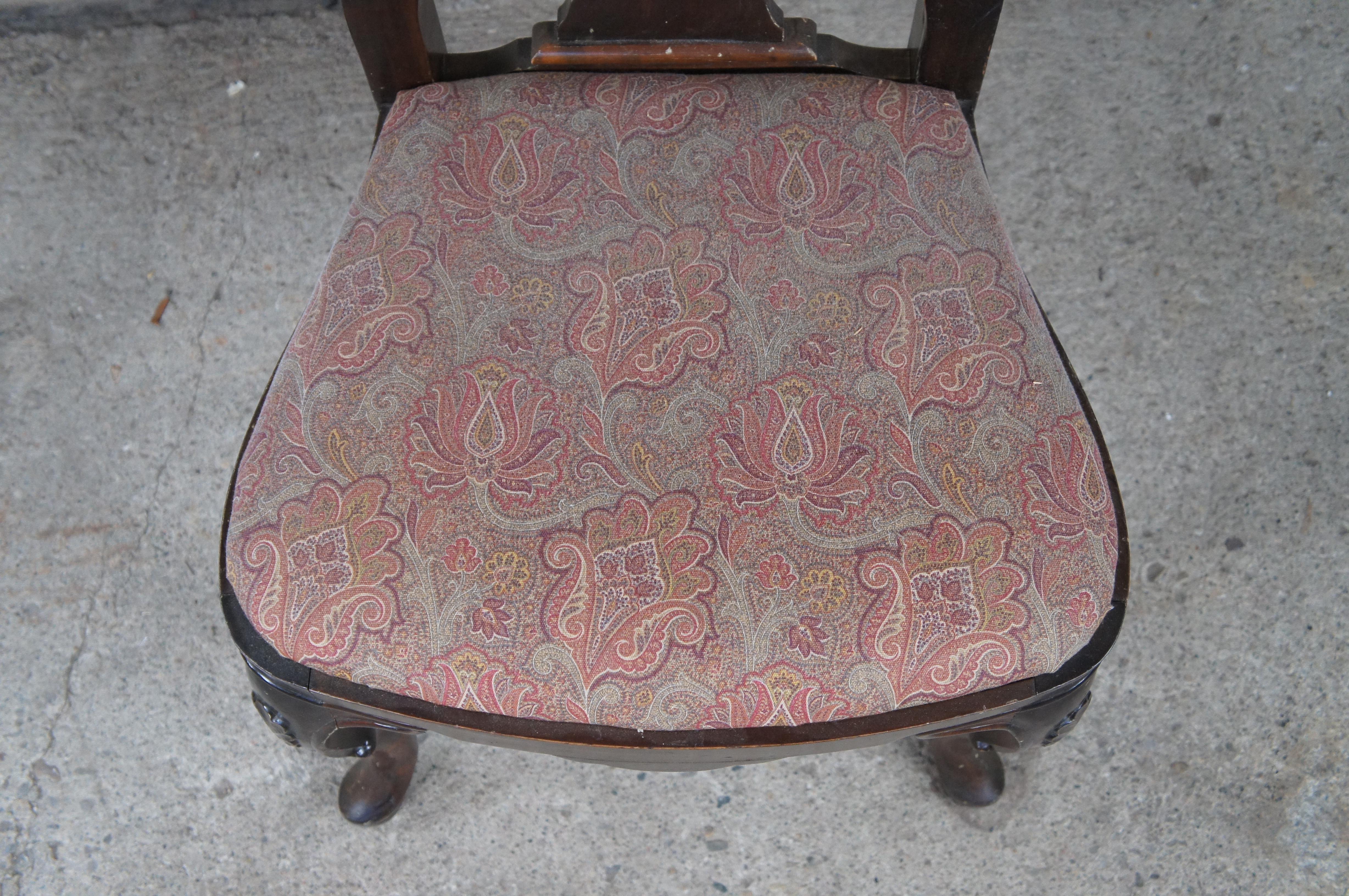 Upholstery Italian Georgian Queen Anne Style Carved Mahogany Dining Side Desk Chair For Sale