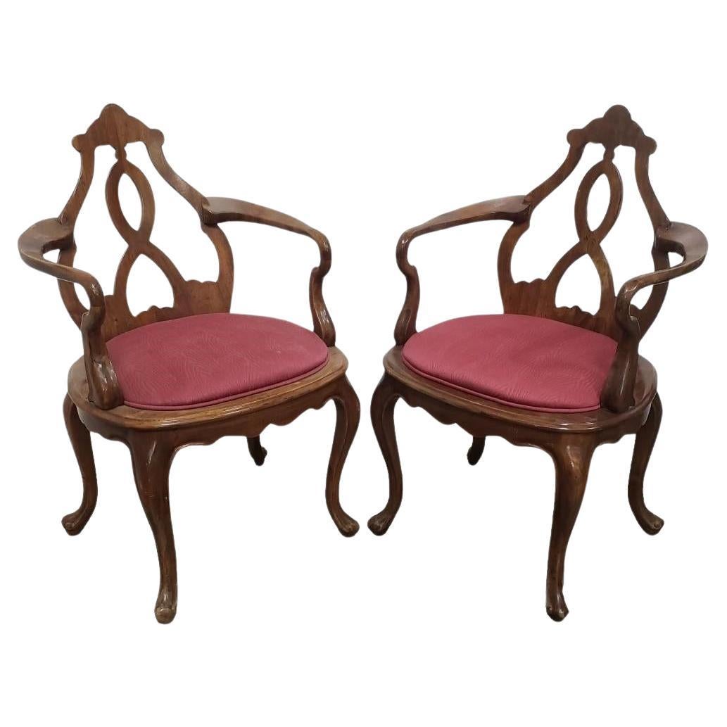 Italian Georgian Style arm chairs with Rattan Seating