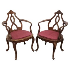 Antique Italian Georgian Style arm chairs with Rattan Seating