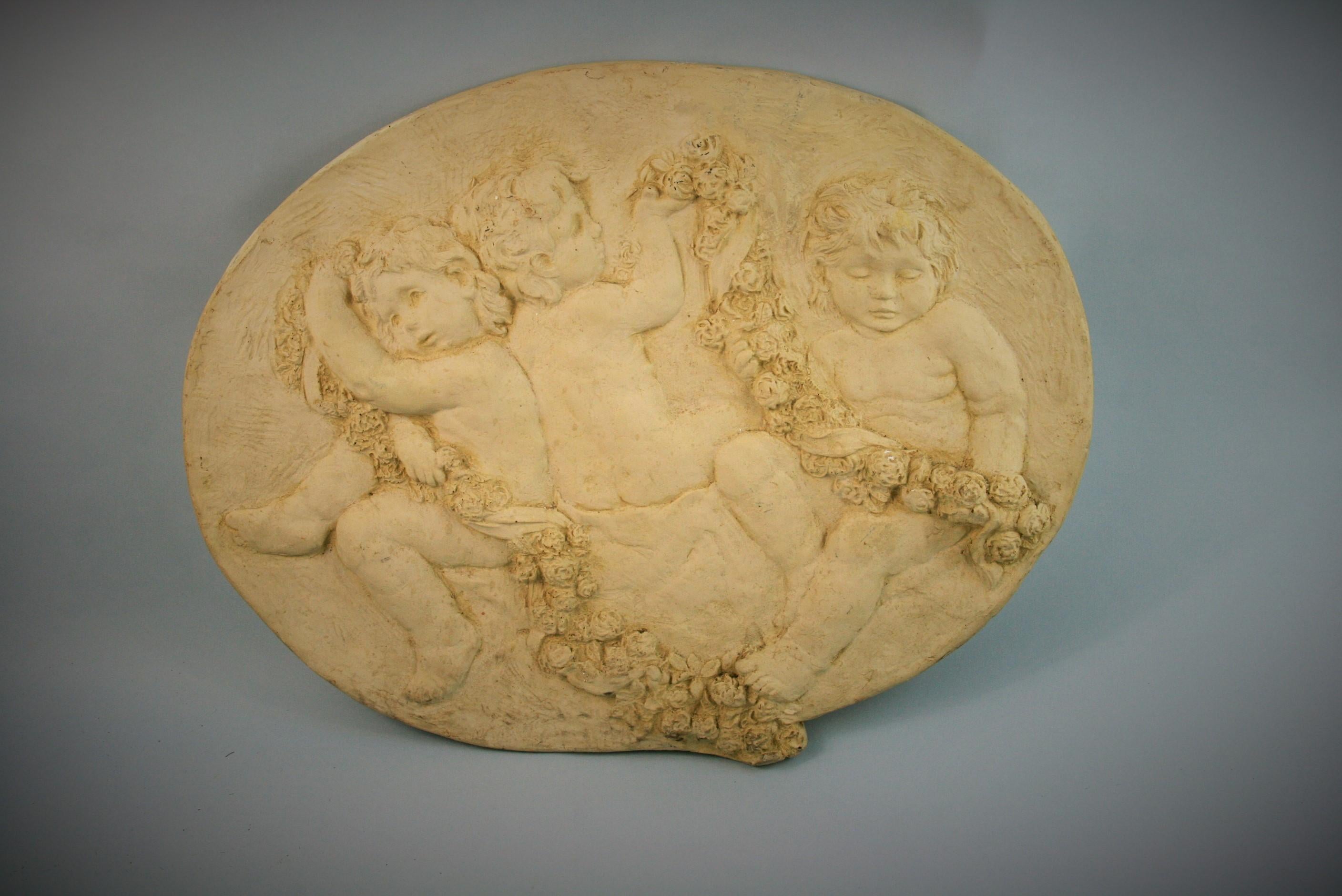 3-523 Hand case gesso putti (angels) wall plaque.